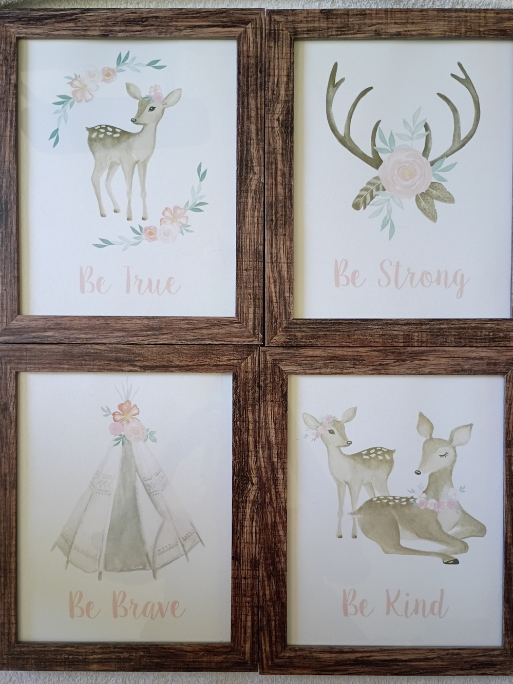 Woodland Deer Nursery Wall Art Set - Soft Pink & Cream